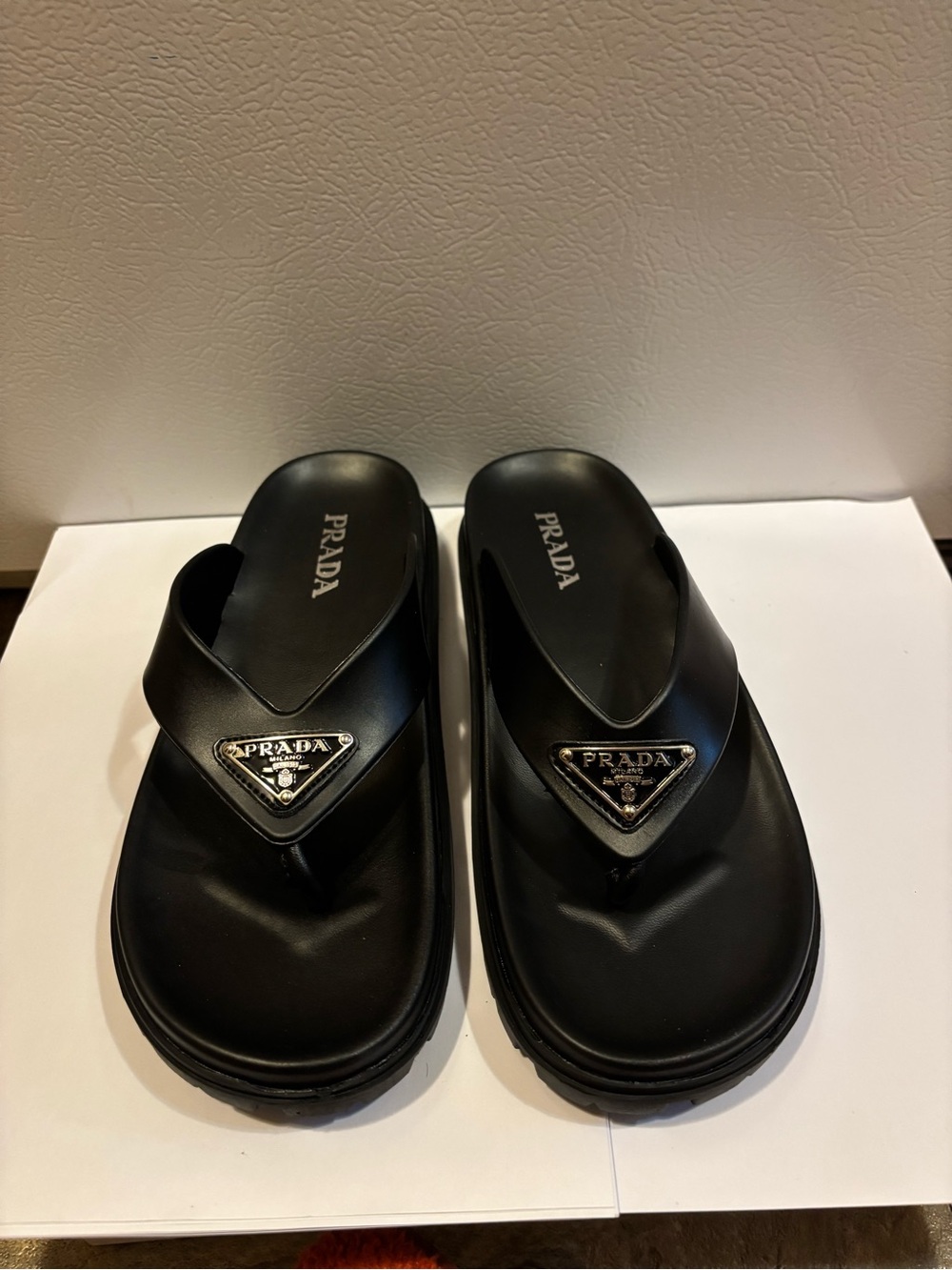 Prada Black Women’s Logo Triangle Thong Sandals - Picture 2 of 6